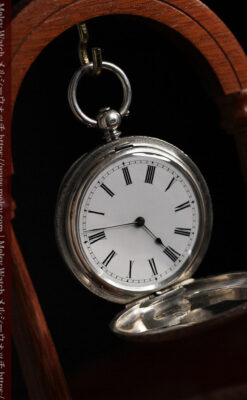 両面の彫りの美しい スイス製銀無垢アンティーク懐中時計 【1890年頃】-P2298-10