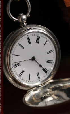両面の彫りの美しい スイス製銀無垢アンティーク懐中時計 【1890年頃】-P2298-11