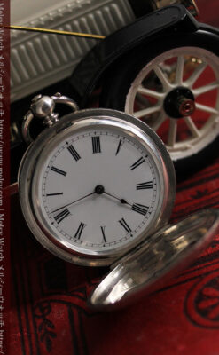 両面の彫りの美しい スイス製銀無垢アンティーク懐中時計 【1890年頃】-P2298-2