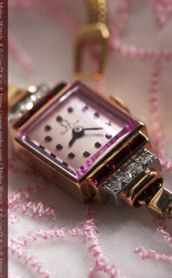 オメガ 18金アンティーク腕時計 14石のルビー＆ダイヤモンド 【1939年製】-W1518-12