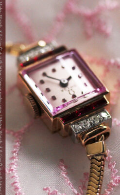 オメガ 18金アンティーク腕時計 14石のルビー＆ダイヤモンド 【1939年製】-W1518-13