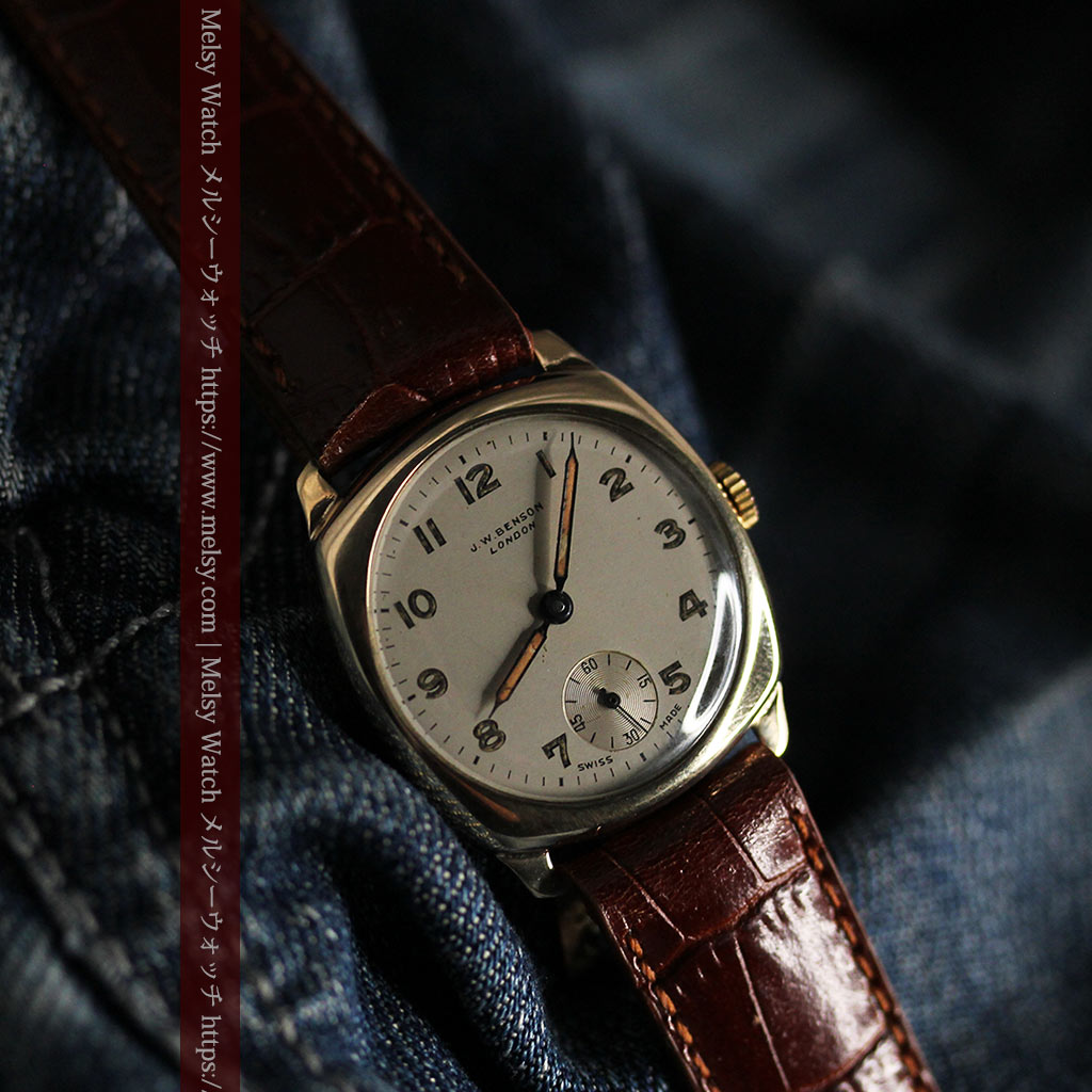ベンソン クッション型 9金無垢アンティーク腕時計 【1954年頃】箱付き