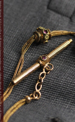 紫の淡い宝石が美しい 品のある18金無垢アンティーク懐中時計チェーン-C0478-1