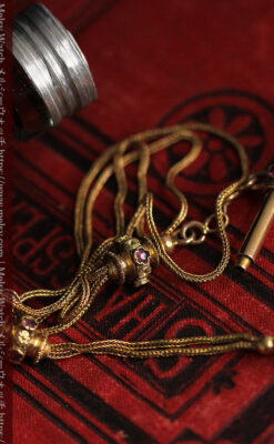 紫の淡い宝石が美しい 品のある18金無垢アンティーク懐中時計チェーン-C0478-12