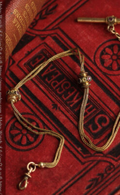 紫の淡い宝石が美しい 品のある18金無垢アンティーク懐中時計チェーン-C0478-14