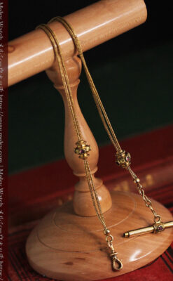 紫の淡い宝石が美しい 品のある18金無垢アンティーク懐中時計チェーン-C0478-15