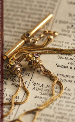 紫の淡い宝石が美しい 品のある18金無垢アンティーク懐中時計チェーン-C0478-17