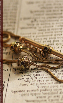 紫の淡い宝石が美しい 品のある18金無垢アンティーク懐中時計チェーン-C0478-18