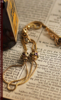 紫の淡い宝石が美しい 品のある18金無垢アンティーク懐中時計チェーン-C0478-19