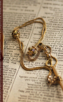 紫の淡い宝石が美しい 品のある18金無垢アンティーク懐中時計チェーン-C0478-20