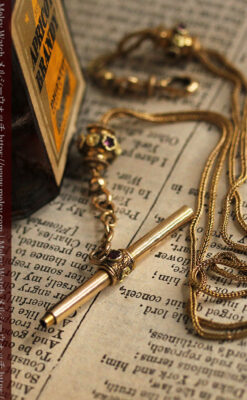 紫の淡い宝石が美しい 品のある18金無垢アンティーク懐中時計チェーン-C0478-21