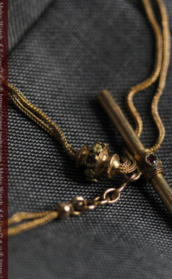 紫の淡い宝石が美しい 品のある18金無垢アンティーク懐中時計チェーン-C0478-7