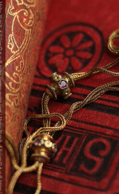 紫の淡い宝石が美しい 品のある18金無垢アンティーク懐中時計チェーン-C0478-9