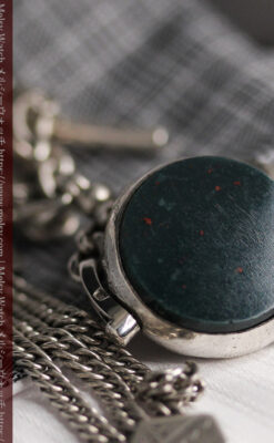 回転する石飾りのついたアンティーク銀無垢懐中時計チェーン-C0488-12