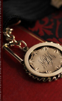 輝く金無垢の盾飾り 布タイプの懐中時計チェーン-C0489-13