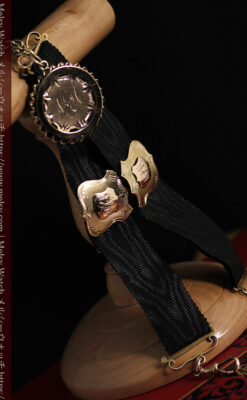 輝く金無垢の盾飾り 布タイプの懐中時計チェーン-C0489-18