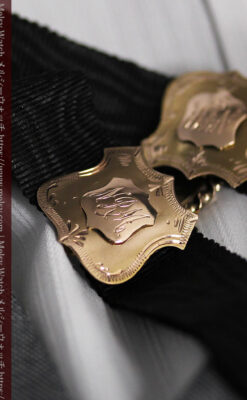 輝く金無垢の盾飾り 布タイプの懐中時計チェーン-C0489-7