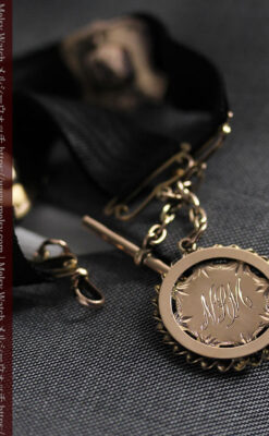 輝く金無垢の盾飾り 布タイプの懐中時計チェーン-C0489-9