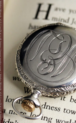 ウォルサム 青い文字と装飾の綺麗な銀無垢アンティーク懐中時計 【1900年頃】-P2299-5