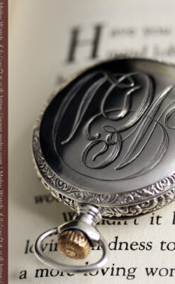 ウォルサム 青い文字と装飾の綺麗な銀無垢アンティーク懐中時計 【1900年頃】-P2299-6