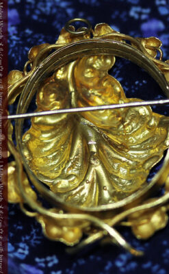 存在感ある秀麗なアンティーク 大粒ルビーと18金の大きな花形ブローチ-A0306-13