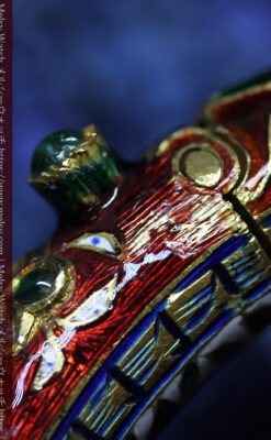 芸術的なエナメル装飾に宝石を鏤めた22金のアンティークバングル・ブレスレット-A0307-28