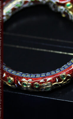 芸術的なエナメル装飾に宝石を鏤めた22金のアンティークバングル・ブレスレット-A0307-8