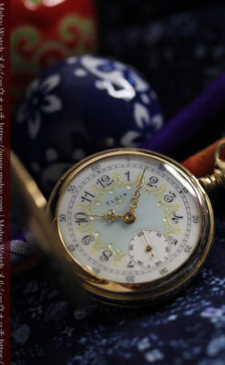 細やかな装飾の光るエルジンの金無垢アンティーク懐中時計 【1900年頃】-P2301-1