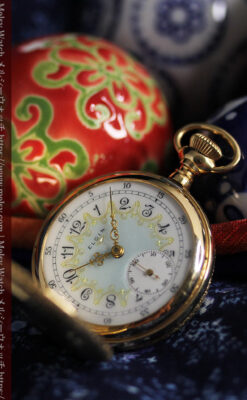 細やかな装飾の光るエルジンの金無垢アンティーク懐中時計 【1900年頃】-P2301-15