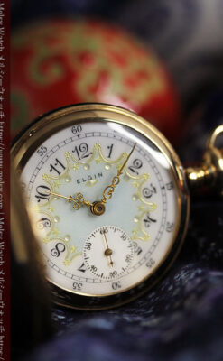 細やかな装飾の光るエルジンの金無垢アンティーク懐中時計 【1900年頃】-P2301-16