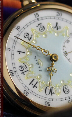 細やかな装飾の光るエルジンの金無垢アンティーク懐中時計 【1900年頃】-P2301-17