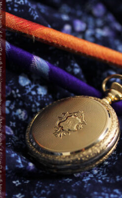 細やかな装飾の光るエルジンの金無垢アンティーク懐中時計 【1900年頃】-P2301-6