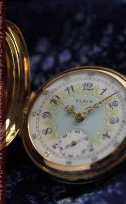細やかな装飾の光るエルジンの金無垢アンティーク懐中時計 【1900年頃】-P2301-9