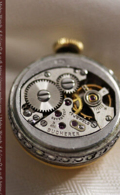 ブヘラの銀無垢ネックレス時計 梔子色のエナメル装飾【1960年頃】-P2302-18