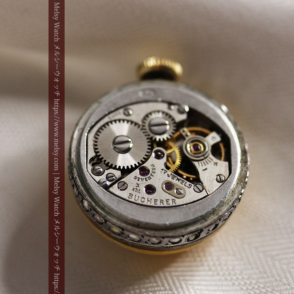 ブヘラの銀無垢ネックレス時計 梔子色のエナメル装飾【1960年頃】
