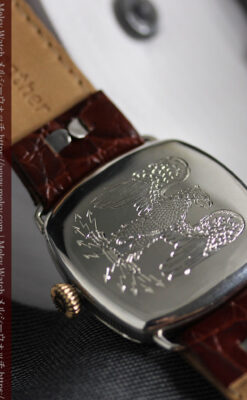 皇帝ナポレオンの鷲の彫り エルジンの銀無垢アンティーク腕時計 【1910年頃】-W1527-10