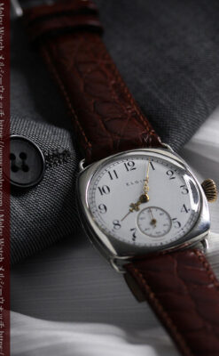 皇帝ナポレオンの鷲の彫り エルジンの銀無垢アンティーク腕時計 【1910年頃】-W1527-12