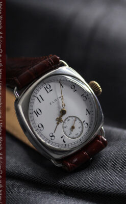 皇帝ナポレオンの鷲の彫り エルジンの銀無垢アンティーク腕時計 【1910年頃】-W1527-13