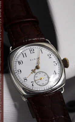 皇帝ナポレオンの鷲の彫り エルジンの銀無垢アンティーク腕時計 【1910年頃】-W1527-15