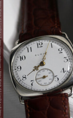 皇帝ナポレオンの鷲の彫り エルジンの銀無垢アンティーク腕時計 【1910年頃】-W1527-16