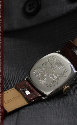 皇帝ナポレオンの鷲の彫り エルジンの銀無垢アンティーク腕時計 【1910年頃】-W1527-17