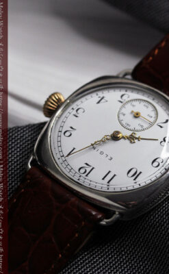 皇帝ナポレオンの鷲の彫り エルジンの銀無垢アンティーク腕時計 【1910年頃】-W1527-22