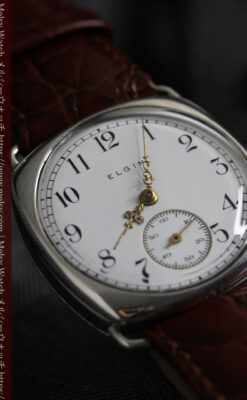 皇帝ナポレオンの鷲の彫り エルジンの銀無垢アンティーク腕時計 【1910年頃】-W1527-23