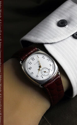 皇帝ナポレオンの鷲の彫り エルジンの銀無垢アンティーク腕時計 【1910年頃】-W1527-26