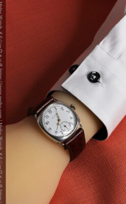 皇帝ナポレオンの鷲の彫り エルジンの銀無垢アンティーク腕時計 【1910年頃】-W1527-27