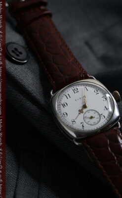 皇帝ナポレオンの鷲の彫り エルジンの銀無垢アンティーク腕時計 【1910年頃】-W1527-3