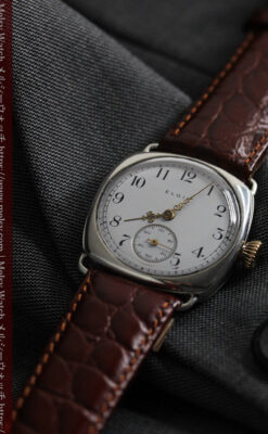 皇帝ナポレオンの鷲の彫り エルジンの銀無垢アンティーク腕時計 【1910年頃】-W1527-5