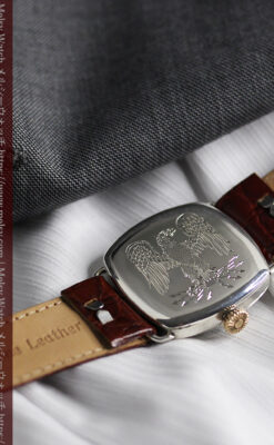 皇帝ナポレオンの鷲の彫り エルジンの銀無垢アンティーク腕時計 【1910年頃】-W1527-8