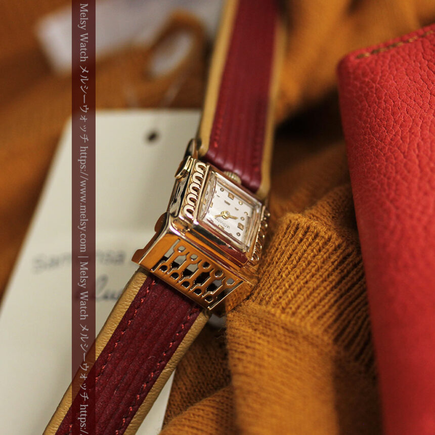 ジャガールクルト 立体感ある装飾の女性用金無垢アンティーク腕時計 【1950年頃】-W1528-1