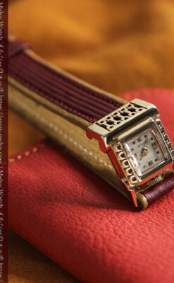 ジャガールクルト 立体感ある装飾の女性用金無垢アンティーク腕時計 【1950年頃】-W1528-10